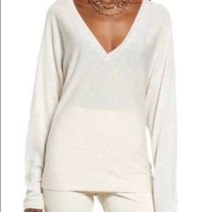 Open Edit| Semi-Sheer V-Neck Dolman Sweater